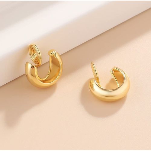 14k Gold Hoop Clip On Earrings No Piercing Chunky