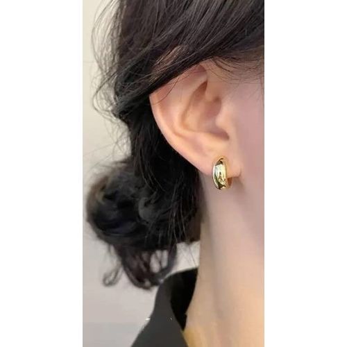 14k Gold Hoop Clip On Earrings No Piercing Chunky