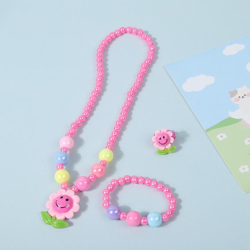 3-PCs Children's Necklace Set SUNFLOWER Princess Bracelet Ring Ornament Set