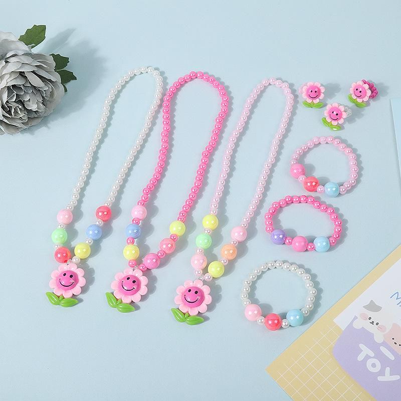 3-PCs Children's Necklace Set SUNFLOWER Princess Bracelet Ring Ornament Set