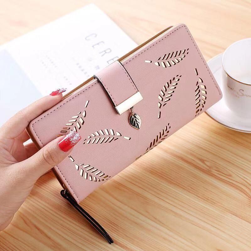 2020 new Korean version of hollow tree leaves ladies long wallet summer wallet clutch bag mobile phone bag card bag women 067 Sky Blue