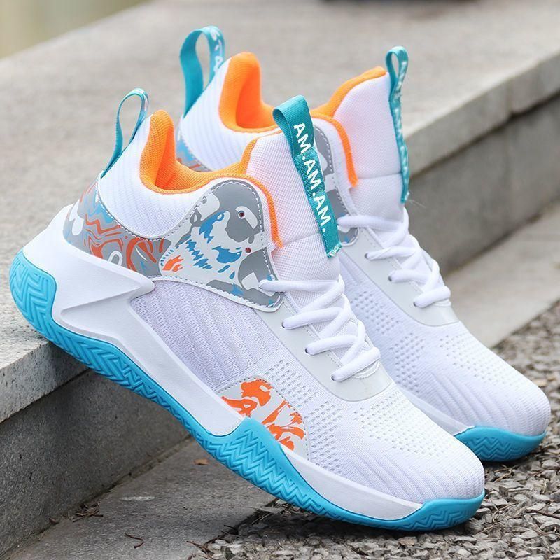 Men's Basketball Shoes High Top Breathable Stretch Sneakers Blue