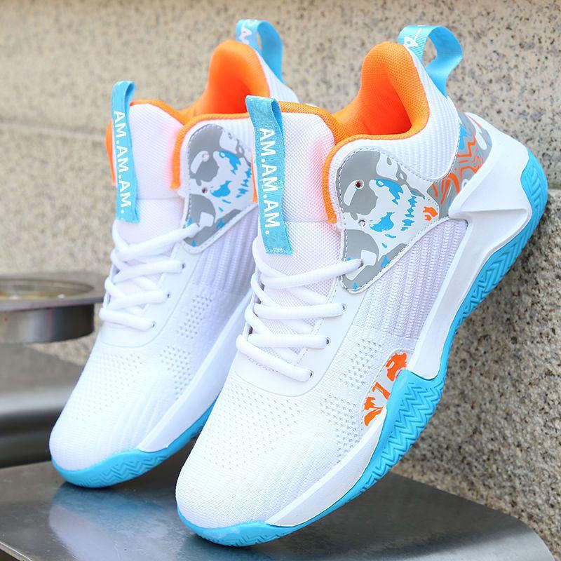 Men's Basketball Shoes High Top Breathable Stretch Sneakers Blue