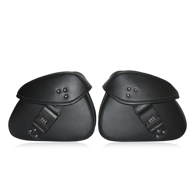 1 Pair Motorcycle Saddlebag PU Leather Side Bags Universal Storage Organizer Pouches Waterproof with Combination Lock