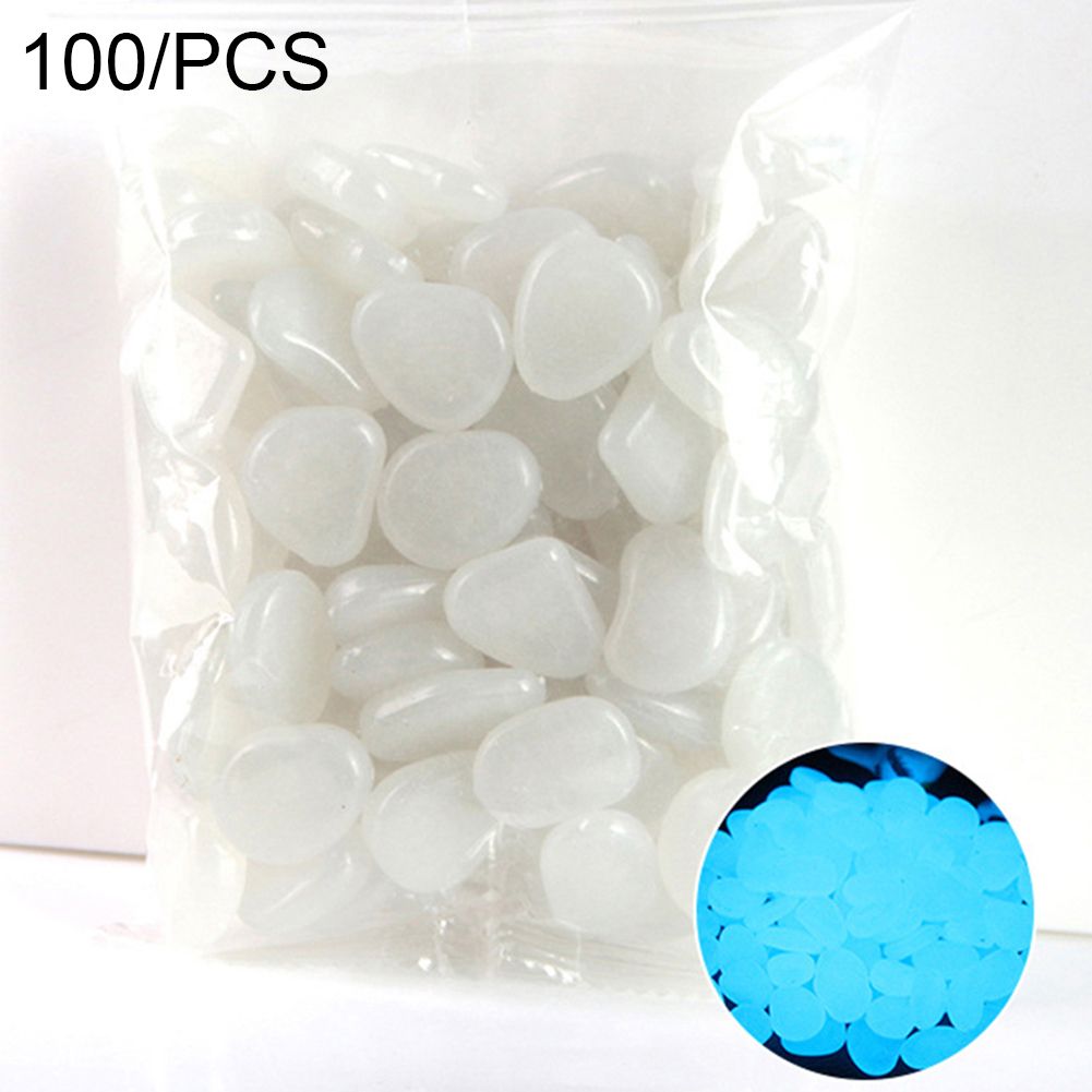 100Pcs Aquarium Glow In The Dark Artificial Pebbles Luminous Stones Garden Decor-White