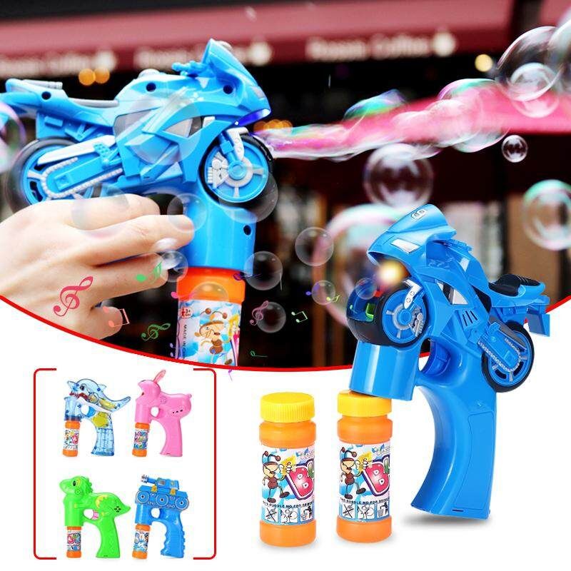 Electric Flashing LED Light-Up Bubble Tool Music Machine Outdoor Kids Toy Gift 199 Motorcycle (blue)