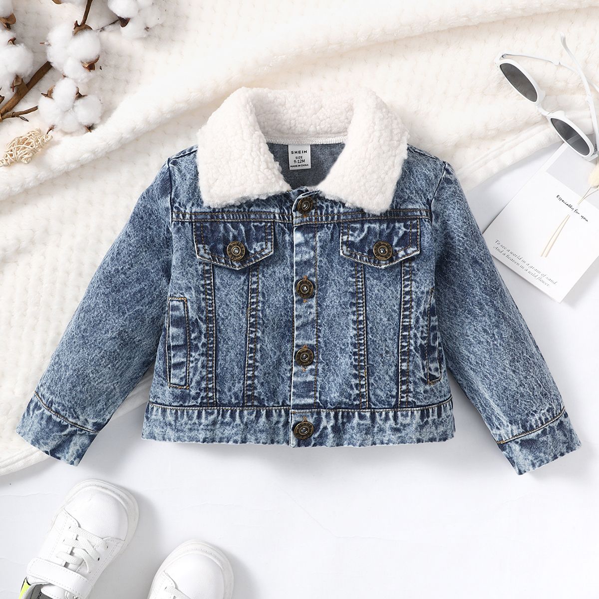 [HPB] 0-3 Years Kid Girl Overcoat Plush Collar Jean Jacket