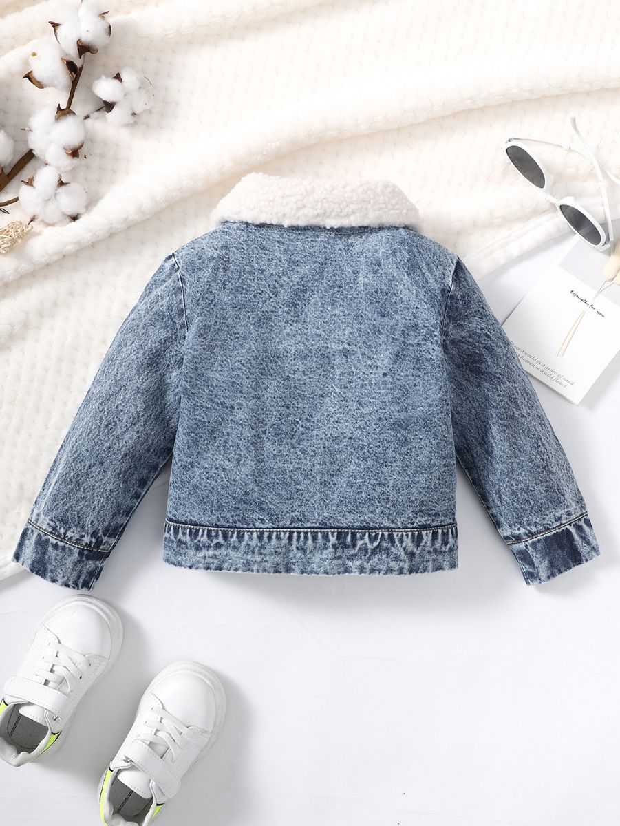 [HPB] 0-3 Years Kid Girl Overcoat Plush Collar Jean Jacket