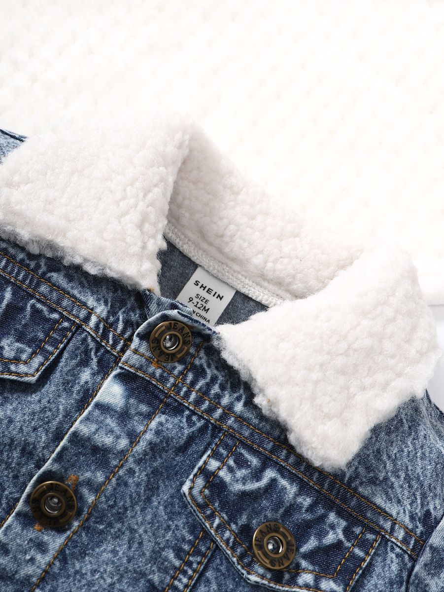 [HPB] 0-3 Years Kid Girl Overcoat Plush Collar Jean Jacket