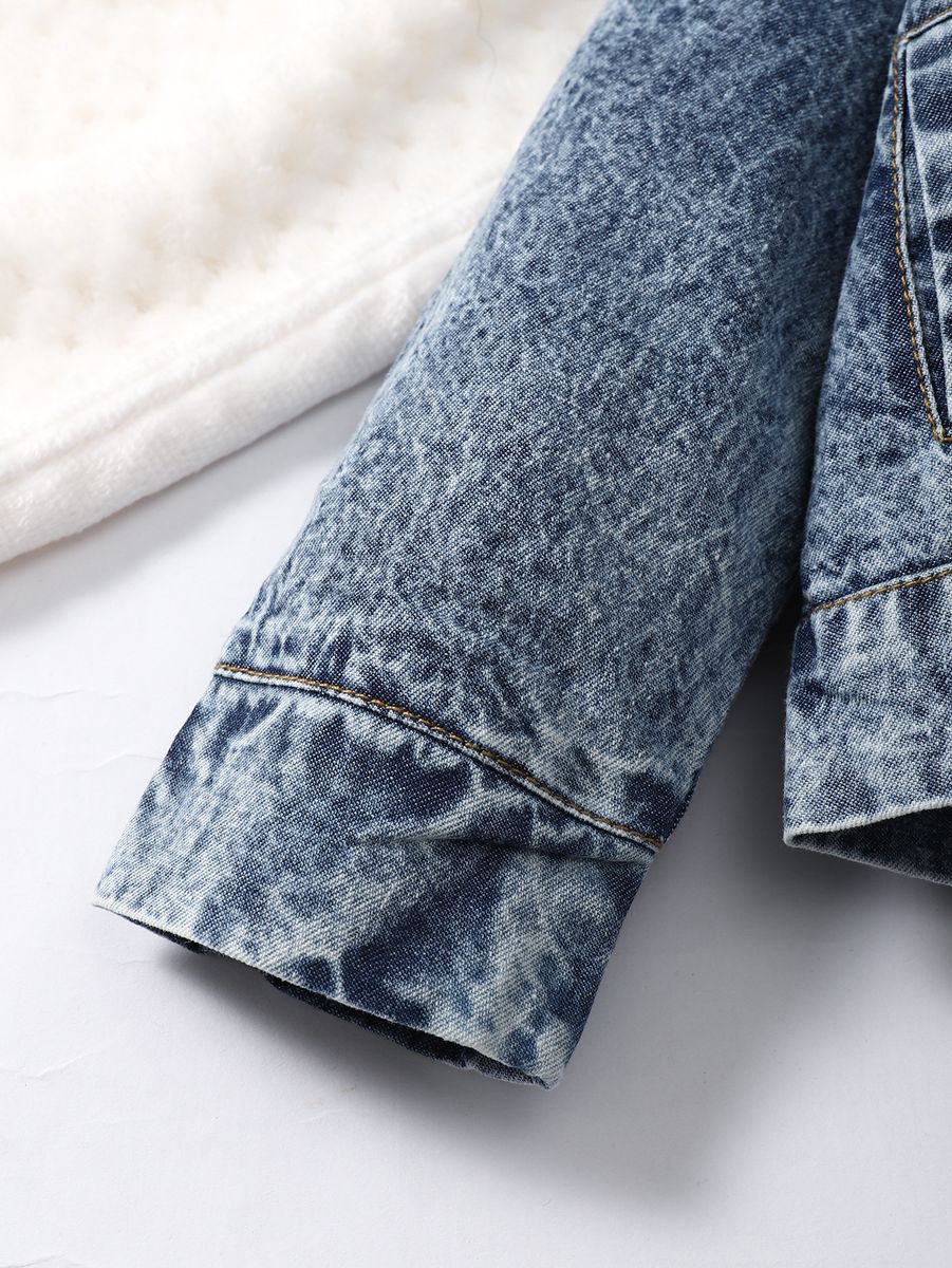[HPB] 0-3 Years Kid Girl Overcoat Plush Collar Jean Jacket