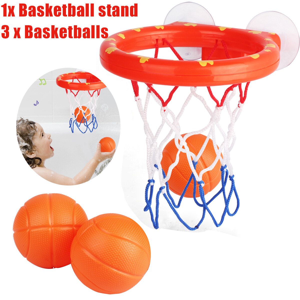 Kids Bath Toys Basketball Hoop Ball Bathtub Shooting Shower Play Game+3 Balls