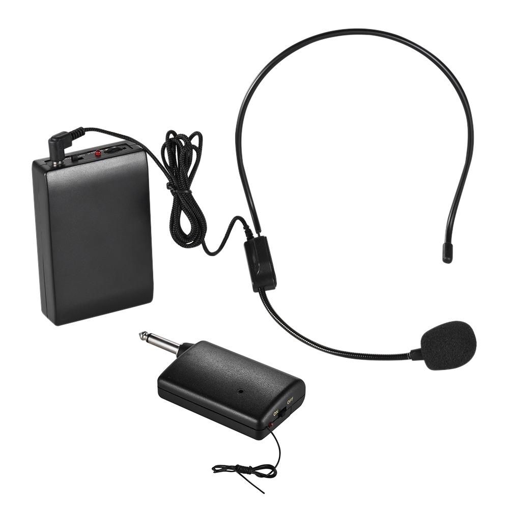 Portable FM Wireless Microphone Headset System Voice Amplifier 1/4in Output Plug With Bodypack Transmitter Receiver For Teacher Speaker Yoga Instructor Presenter Lecturer Conference Speech Promotion (Black) MLQJ-S