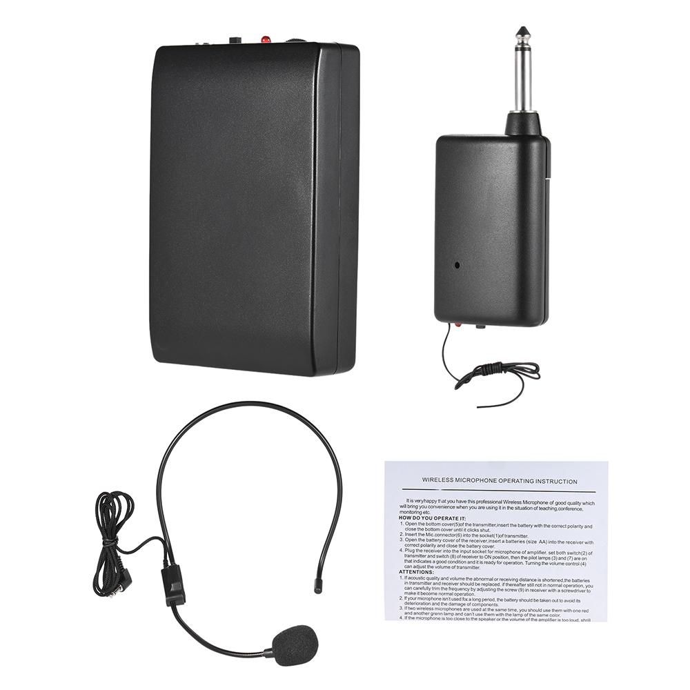 Portable FM Wireless Microphone Headset System Voice Amplifier 1/4in Output Plug With Bodypack Transmitter Receiver For Teacher Speaker Yoga Instructor Presenter Lecturer Conference Speech Promotion (Black) MLQJ-S