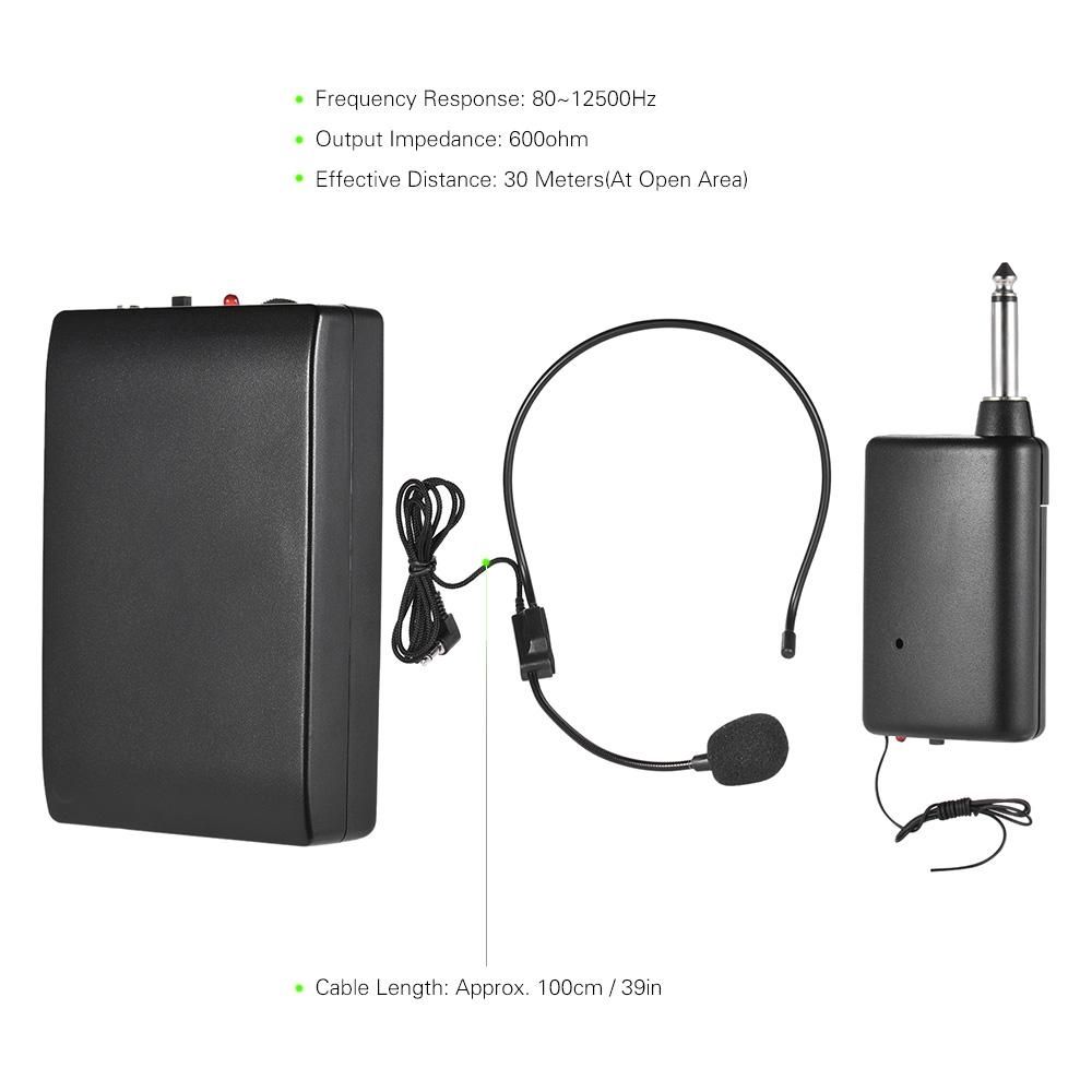 Portable FM Wireless Microphone Headset System Voice Amplifier 1/4in Output Plug With Bodypack Transmitter Receiver For Teacher Speaker Yoga Instructor Presenter Lecturer Conference Speech Promotion (Black) MLQJ-S