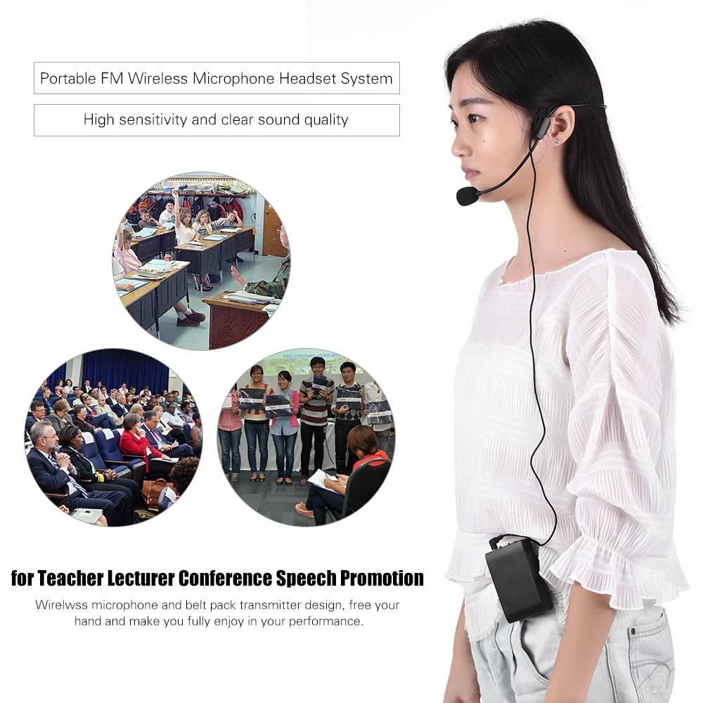 Portable FM Wireless Microphone Headset System Voice Amplifier 1/4in Output Plug With Bodypack Transmitter Receiver For Teacher Speaker Yoga Instructor Presenter Lecturer Conference Speech Promotion (Black) MLQJ-S