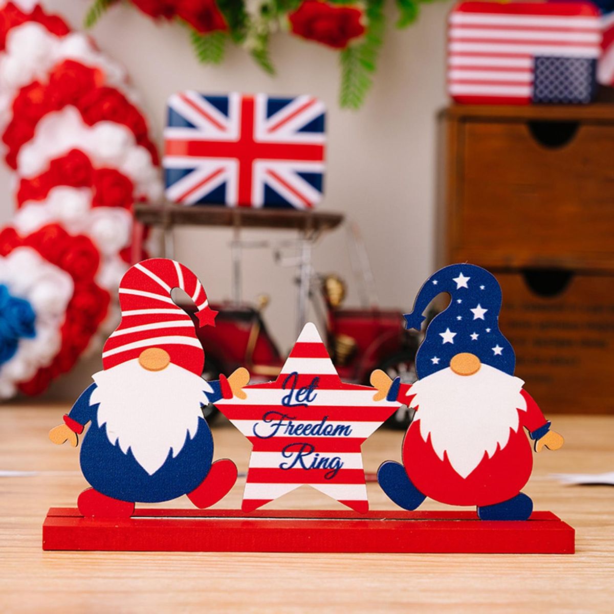 Independence Day Sign Happy Independence Day Party Tiered Tray Ornament White and Red