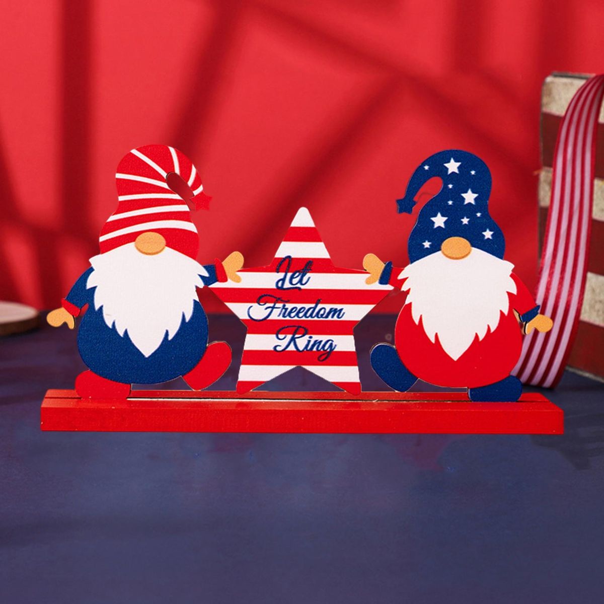 Independence Day Sign Happy Independence Day Party Tiered Tray Ornament White and Red