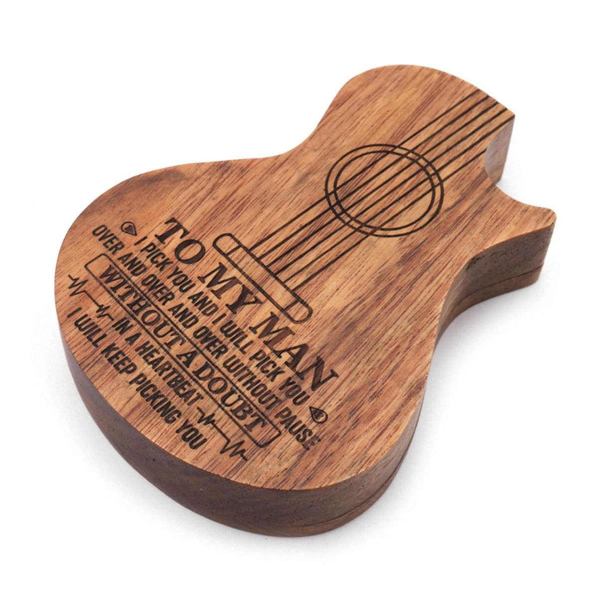 Wooden Guitar Pick Box Holder Guitar Shape 3 Compartments Paddles Wood Container with 3pcs Olivewood Picks