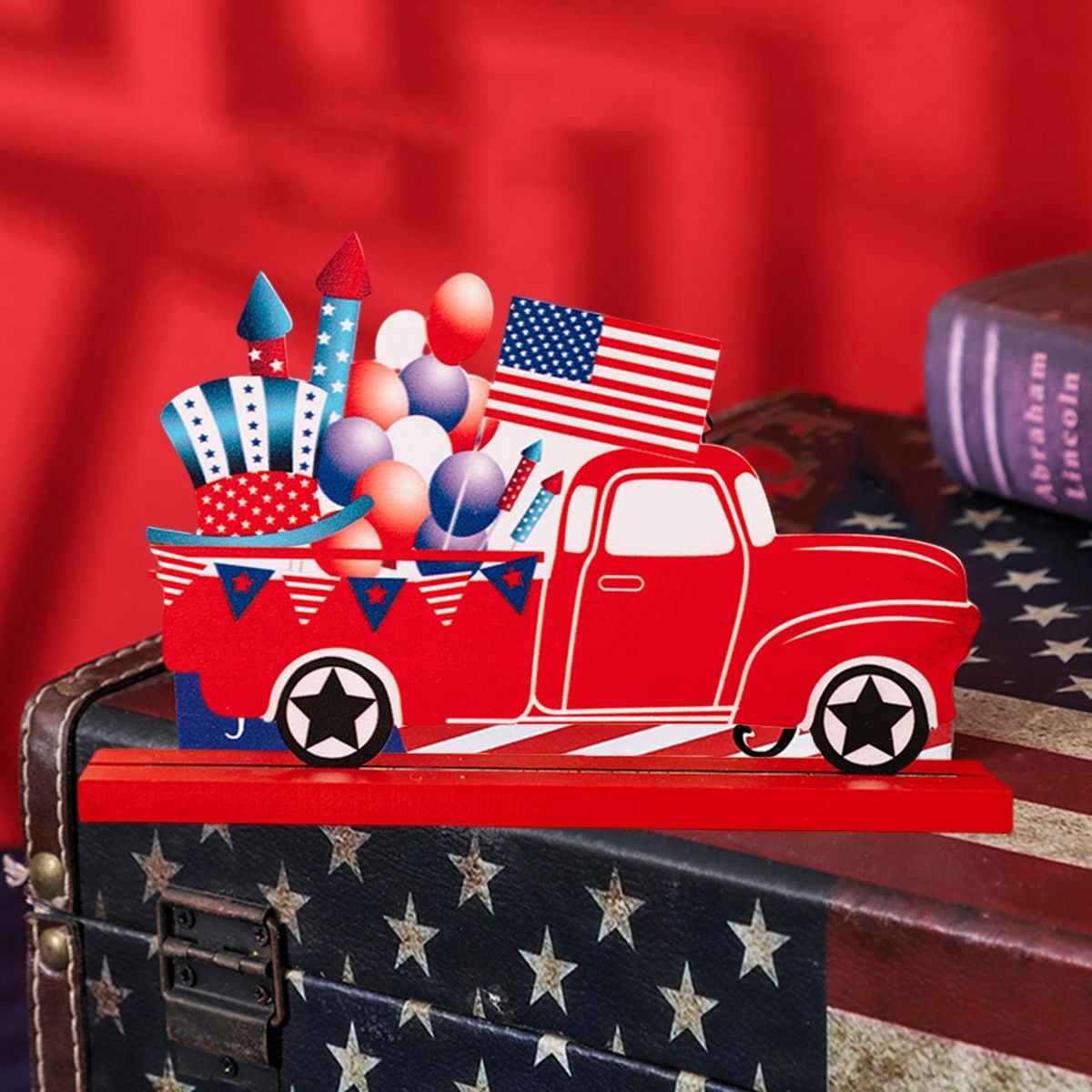 Wooden Ornament Independence Day Patriotic Table Wooden Sign Red