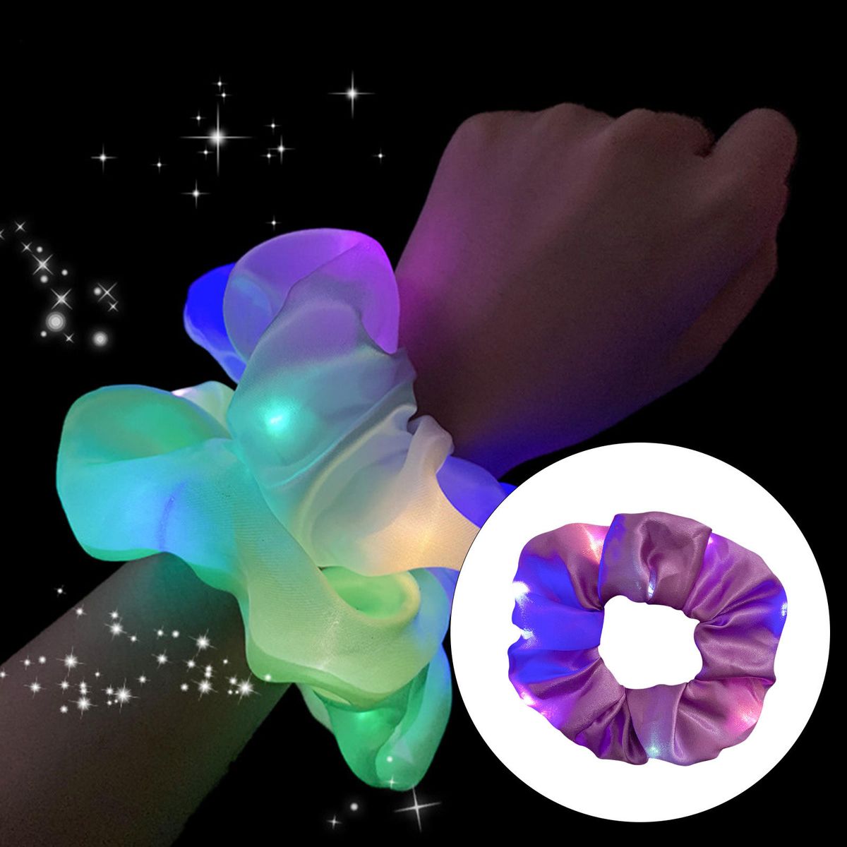 LED Luminous Elastic Scrunchies Hairband Ponytail Holder For Purple