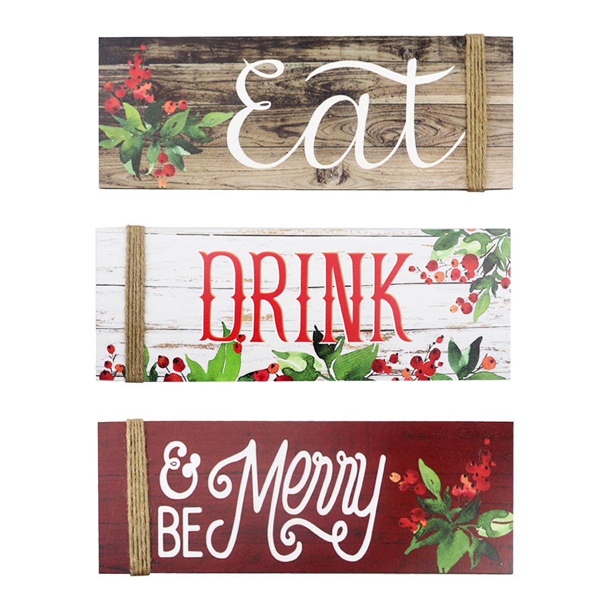 3PCS Christmas Wood Home Sign Be Merry   Eat   Drink Pattern