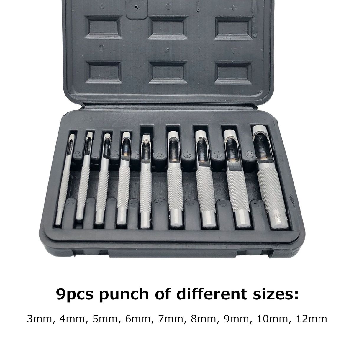 9pcs Leather Hollow Punch Set Leather Hole Punch Tool 3-12mm