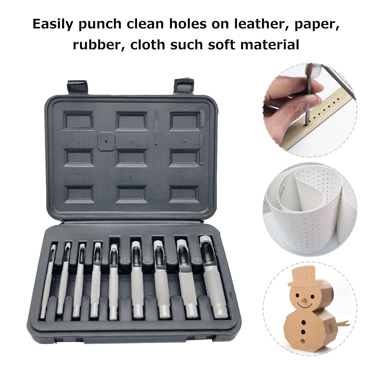 9pcs Leather Hollow Punch Set Leather Hole Punch Tool 3-12mm