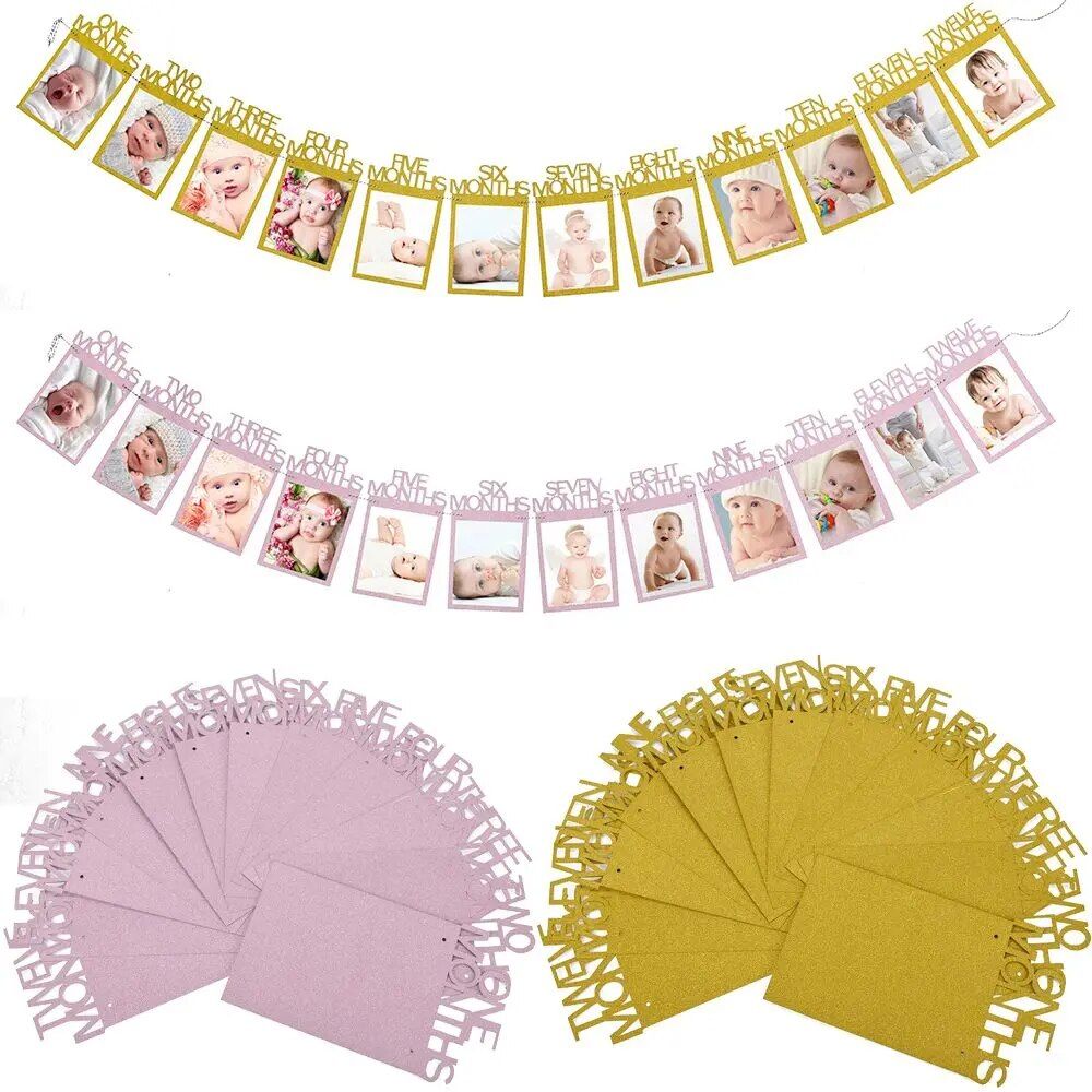 12 Months Photo Frame Banner First Happy Birthday