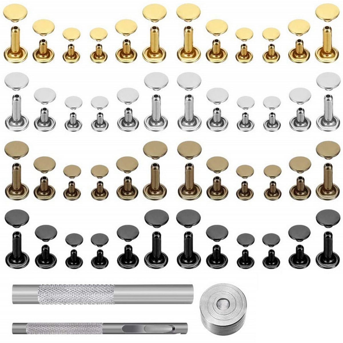 480 Sets Of Leather Rivets Double Cap Rivet 3 Sizes 4 Colors