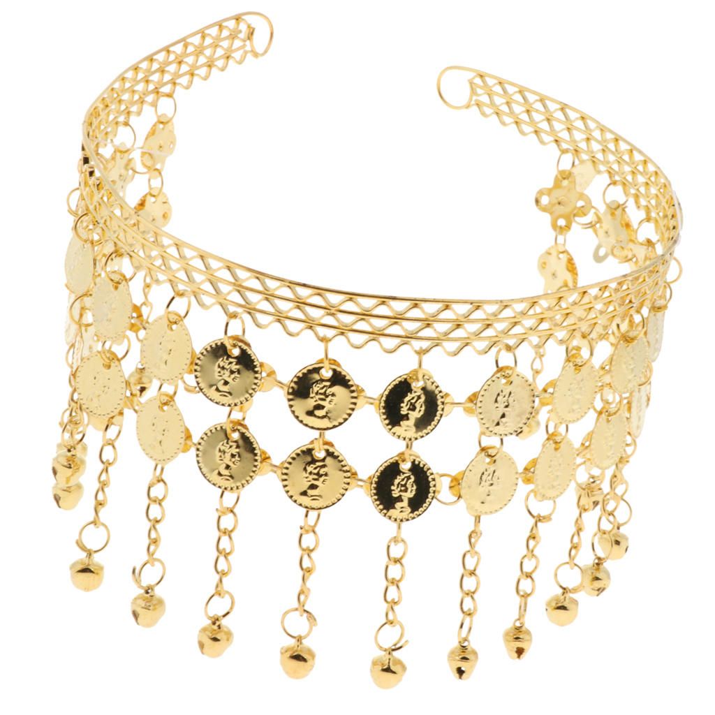 Women Belly Dance Dancing Coins Tassels Gypsy Headband Head Band Gold