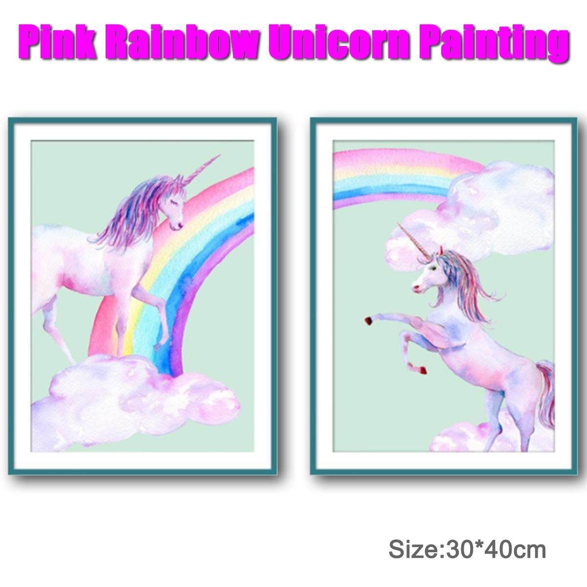 Cartoon Pink Unicorn Canvas Poster Pegasus Frameless Diamond Rainbow Horse A
