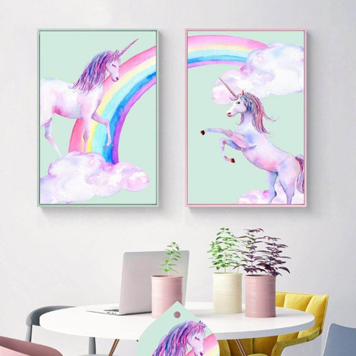 Cartoon Pink Unicorn Canvas Poster Pegasus Frameless Diamond Rainbow Horse A