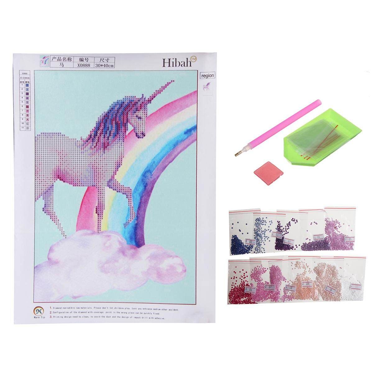 Cartoon Pink Unicorn Canvas Poster Pegasus Frameless Diamond Rainbow Horse A