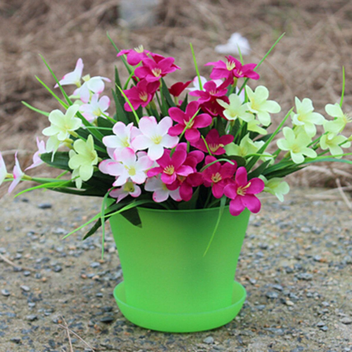 Decorative Flower Pots Gloss Plastic Plant Pots Planter Saucer Tray Blue