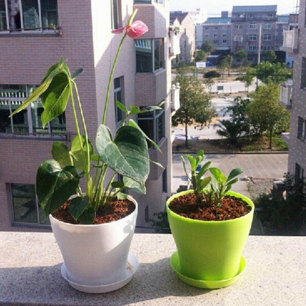 Decorative Flower Pots Gloss Plastic Plant Pots Planter Saucer Tray Blue