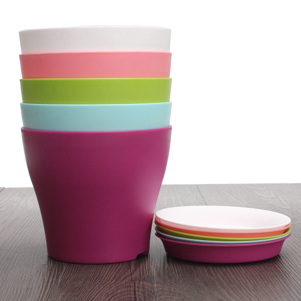 Decorative Flower Pots Gloss Plastic Plant Pots Planter Saucer Tray Blue