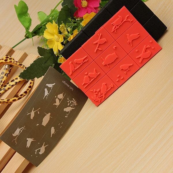 Multi Style DIY Rubber Stamp Drawing Stamper Set Kids Children + Tin Case Bird