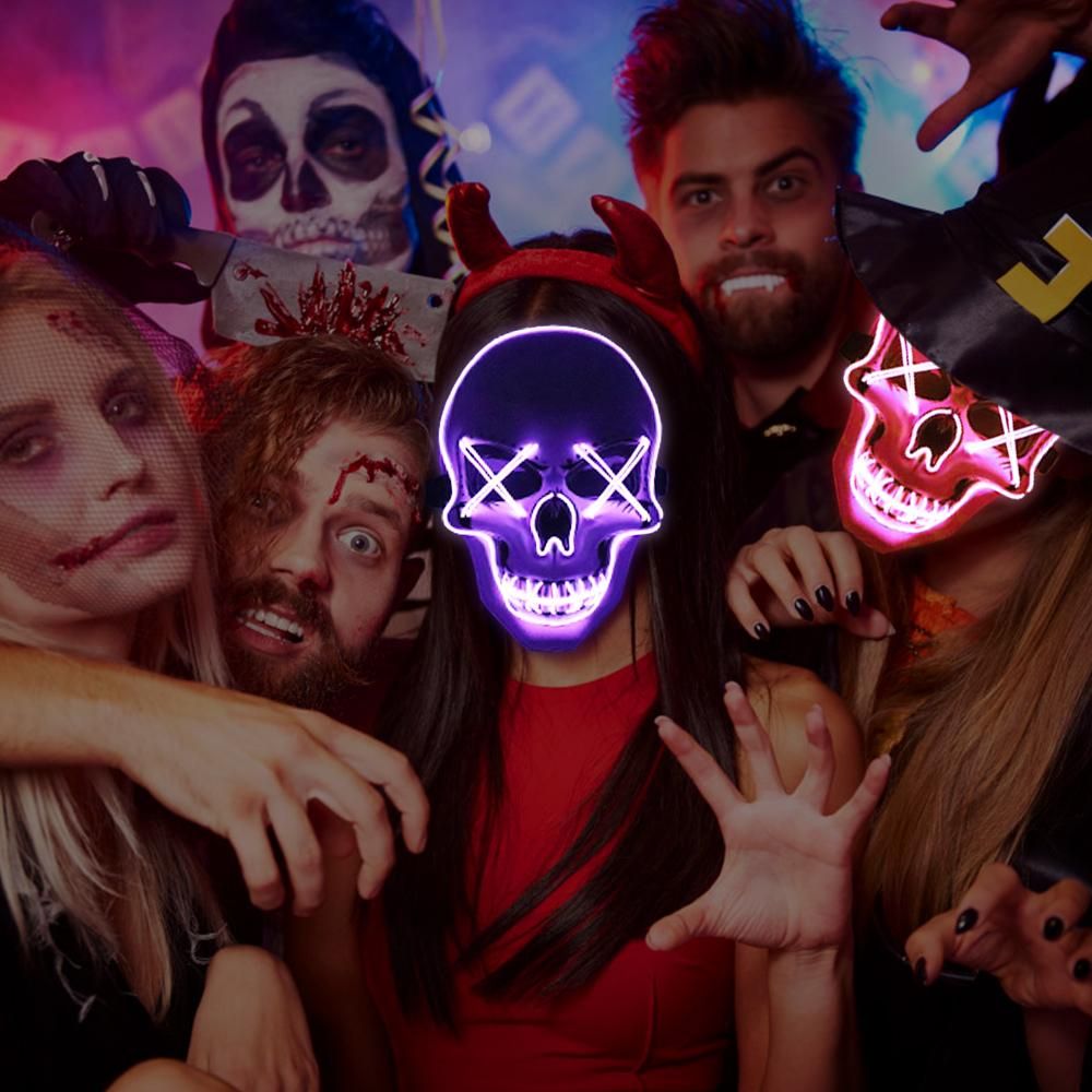 Halloween Party Mask LED Scary Flash Mask EL Line Light Mask Cosplay Mask Party Clothing Mask Supplies Multi-color Optional