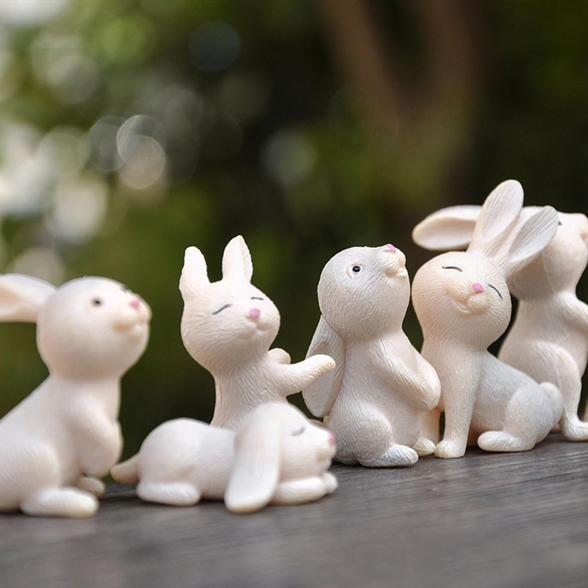 7Pcs Bunny Ornament Adorable Garden Rabbit Ornament Grey