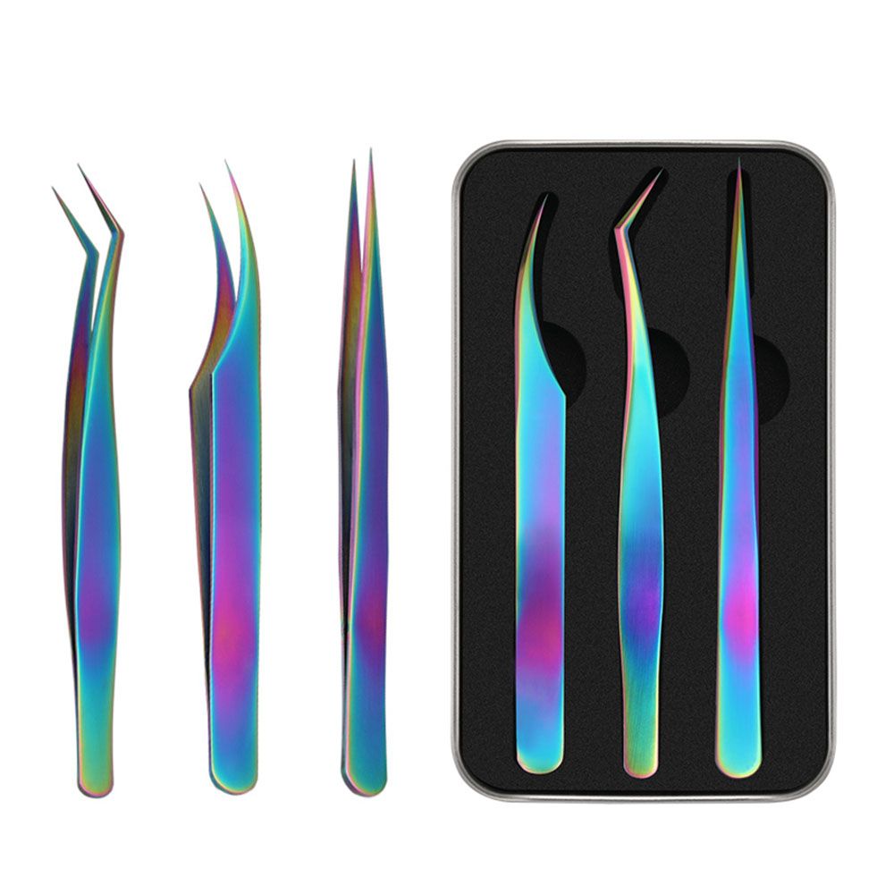 3 Pieces Eyelash Extension Tweezers Set Stainless Steel