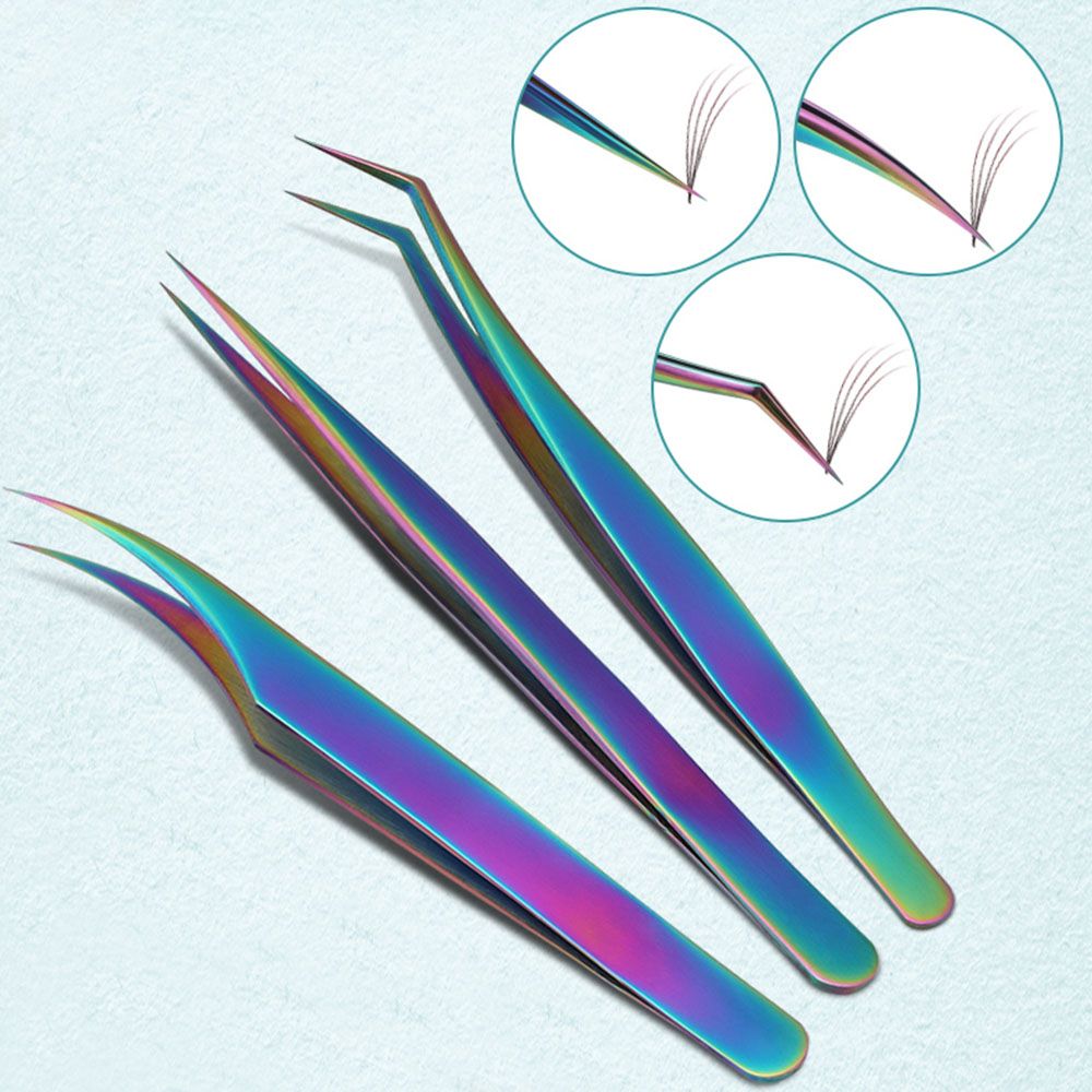 3 Pieces Eyelash Extension Tweezers Set Stainless Steel