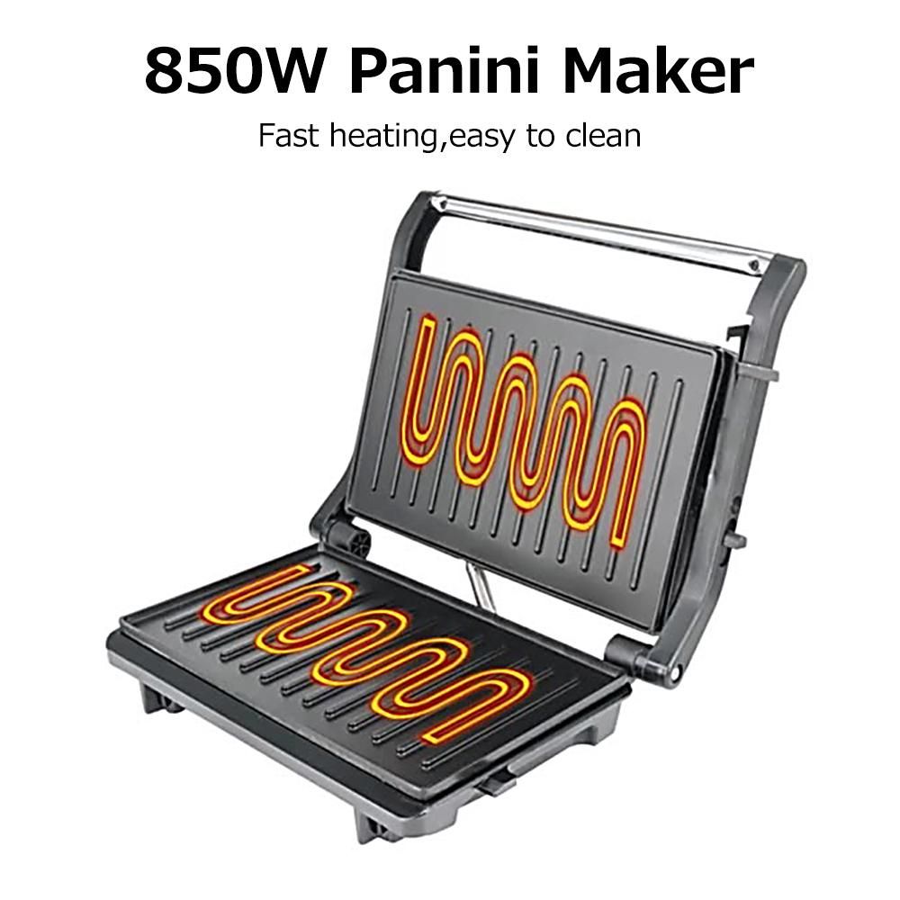 Panini Maker Household Stainless Steel 850W High Power Nonstick Pan Steak Machine Sandwich Machine Barbecue Machine Breakfast Machine