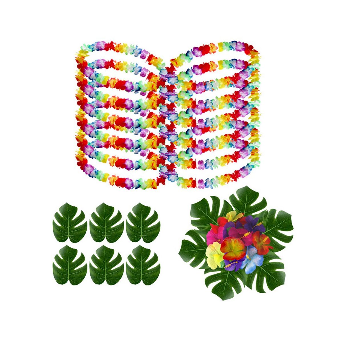48 Pcs Hawaiian Garlands Leis Necks Artificial Palm Leaves for Hawaii Tropical Luau Decorations Supplies