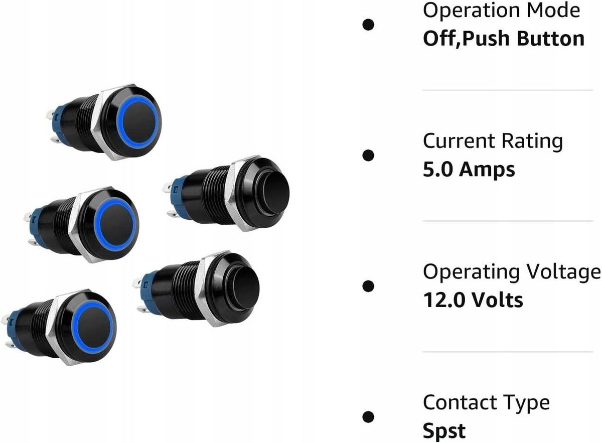 5PCS 12mm Latching Push Button Switch 5A 12V DC 1NO1NC SPST