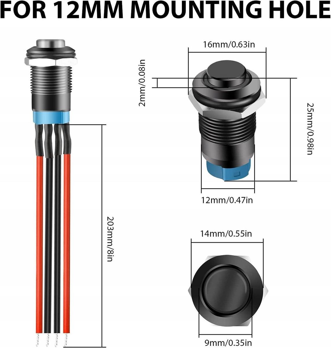 5PCS 12mm Latching Push Button Switch 5A 12V DC 1NO1NC SPST