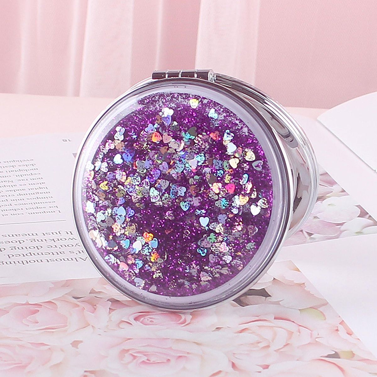 Mini Vanity Mirror Hand Mirror Pocket Mirror Purple