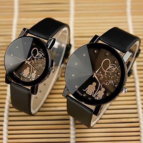 1 Pair Of Couple Wrist Watch Casual PU Leather Round Dial Watchband