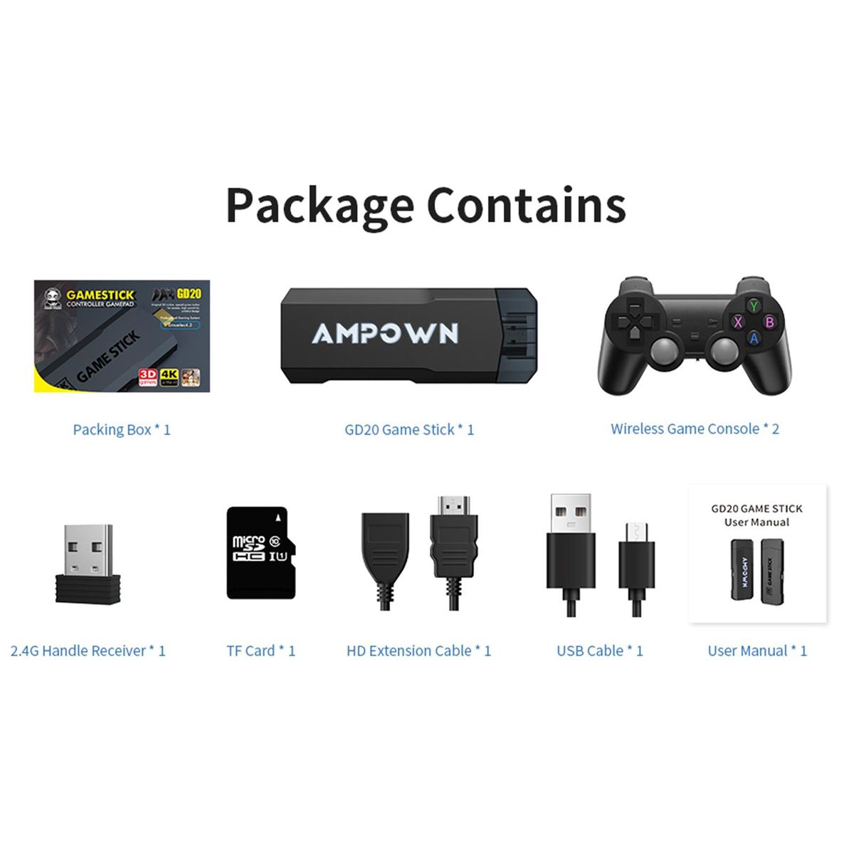 GD20 Game Stick Built-in 70000 Games 256GB 2.4G Wireless Controller HD Retro Video Game Console 4k HD Video Game Console