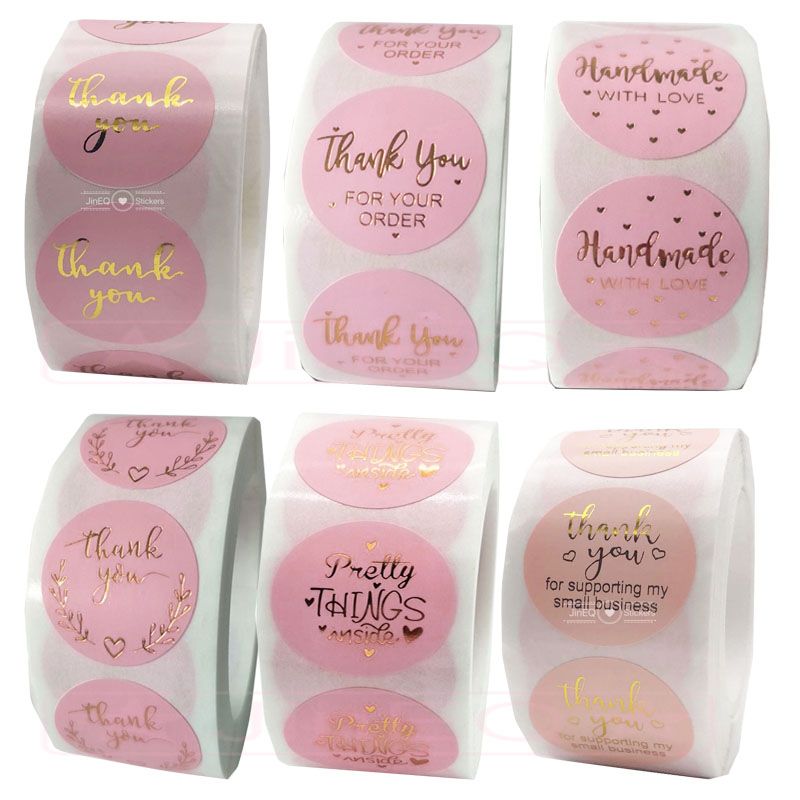 Pink Paper Label Stickers Gold Thank You Sticker S