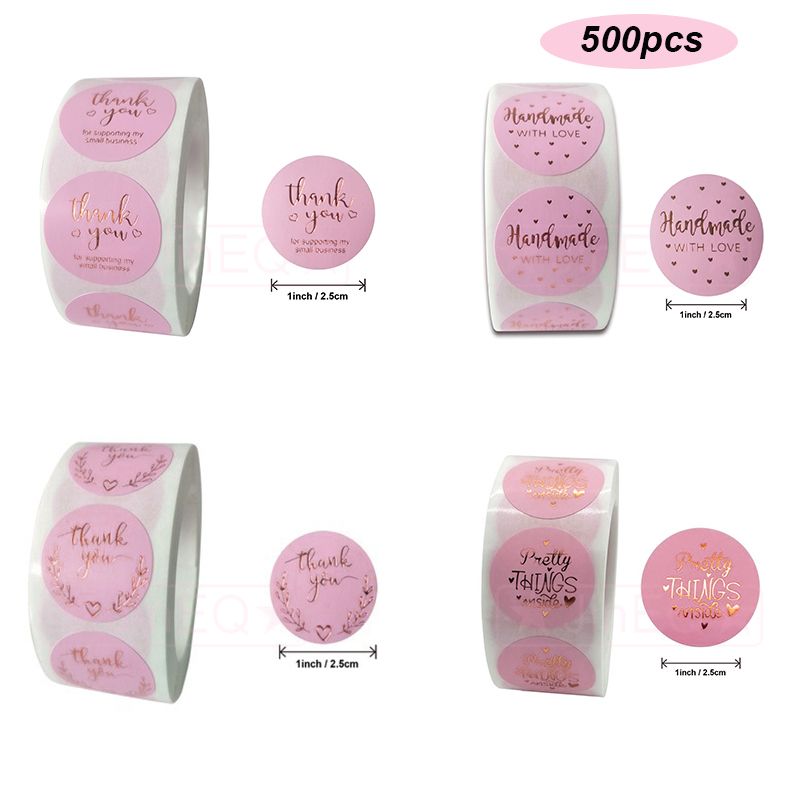 Pink Paper Label Stickers Gold Thank You Sticker S